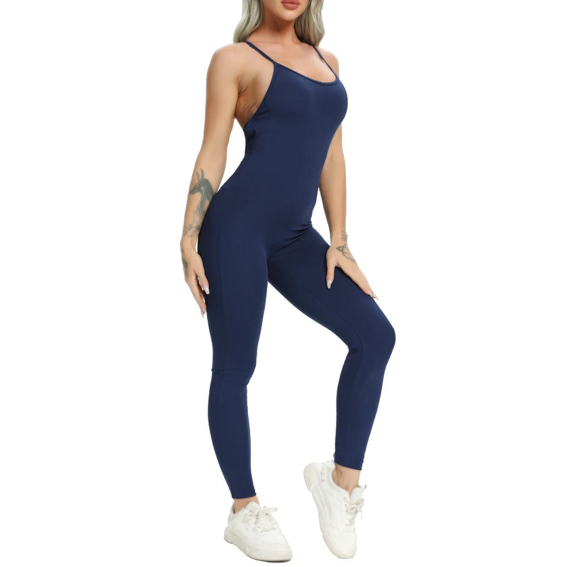 2024 New Women's Yoga Fitness Backless Overalls Bodysuit Fitness Rompers Sexy Sport Suit Leggings Jumpsuit Combinaison Gym Set