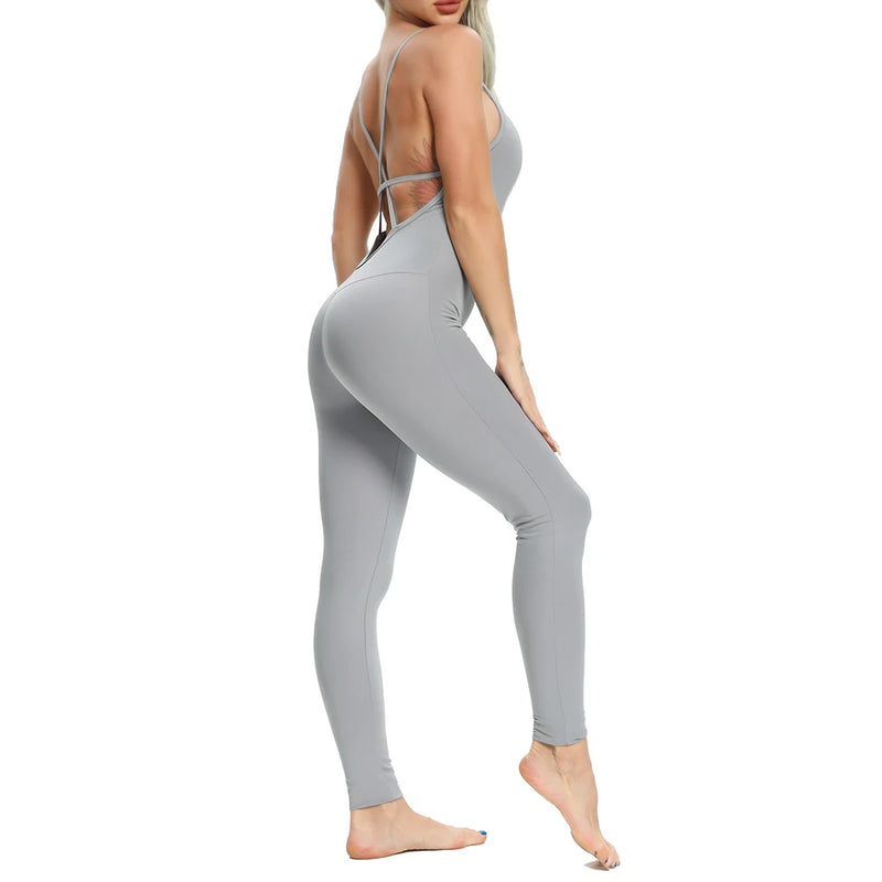 2024 New Women's Yoga Fitness Backless Overalls Bodysuit Fitness Rompers Sexy Sport Suit Leggings Jumpsuit Combinaison Gym Set