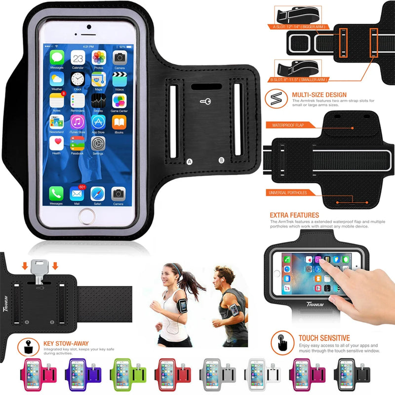 4-6.5 Inch Waterproof Arm Bag Running Bags Men Women Armbands Touch Screen Cell Phone Arms Band Phone Case Sports Accessory