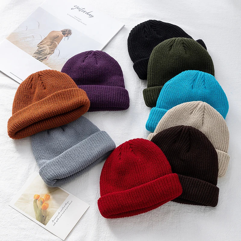 Hot Sale Daily Fisherman Beanie Hat Unisex Sailor Style Autumn Beanie Ribbed Knitted Hats For Men Women Short Melon Winter Hat