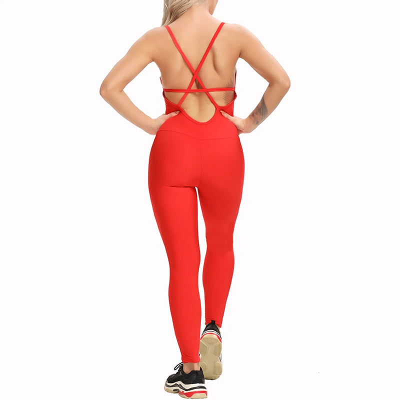 2024 New Women's Yoga Fitness Backless Overalls Bodysuit Fitness Rompers Sexy Sport Suit Leggings Jumpsuit Combinaison Gym Set