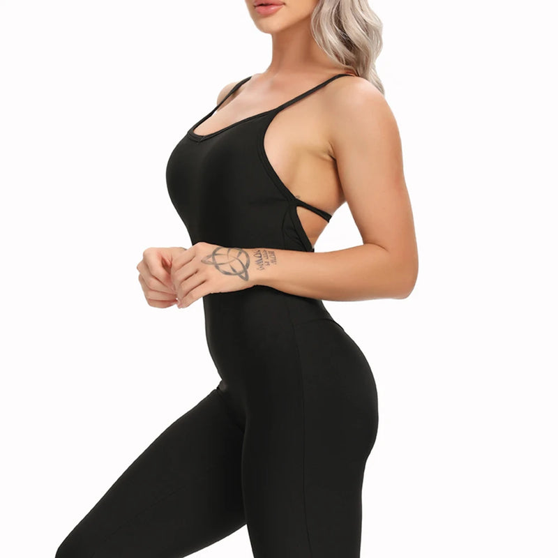 2024 New Women's Yoga Fitness Backless Overalls Bodysuit Fitness Rompers Sexy Sport Suit Leggings Jumpsuit Combinaison Gym Set