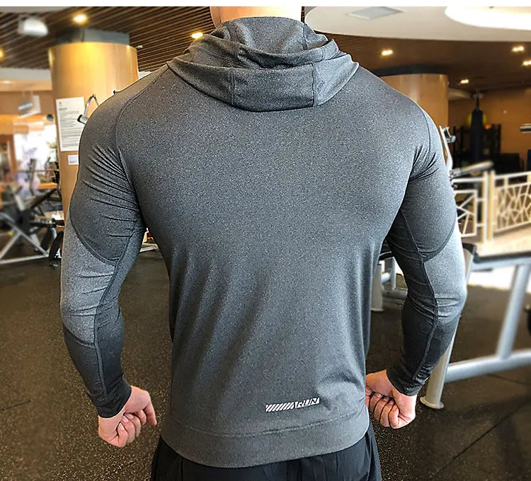 Men Compression Elastic Hoodies Gym Sport Running Training Fitness Sportswear Bodybuilding Sweatshirt Hooded Jacket Male Jackets