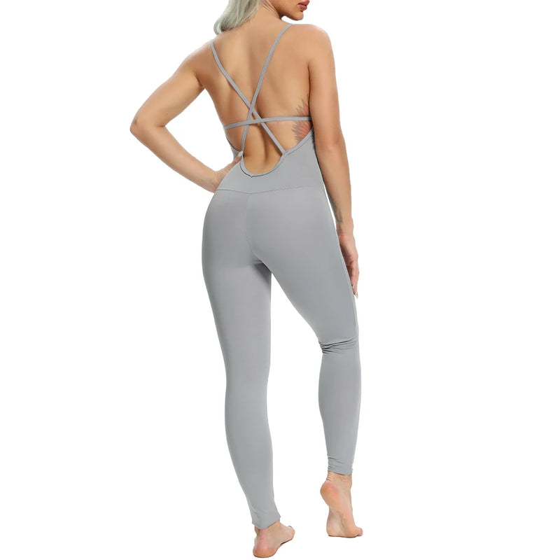 2024 New Women's Yoga Fitness Backless Overalls Bodysuit Fitness Rompers Sexy Sport Suit Leggings Jumpsuit Combinaison Gym Set