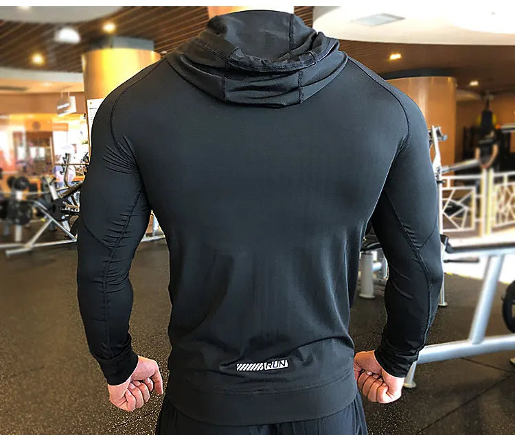 Men Compression Elastic Hoodies Gym Sport Running Training Fitness Sportswear Bodybuilding Sweatshirt Hooded Jacket Male Jackets