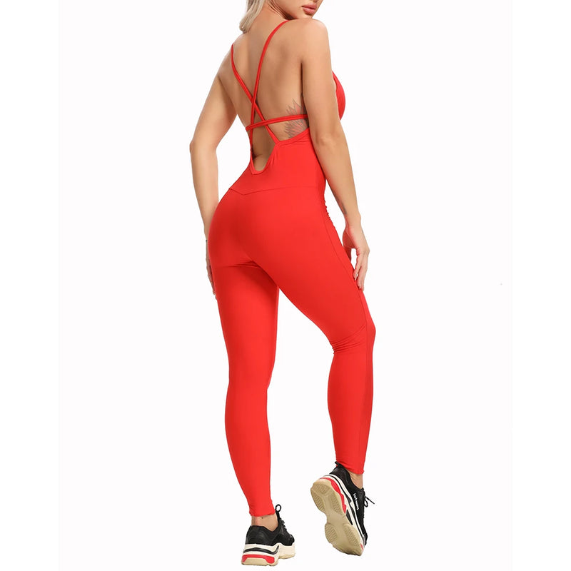 2024 New Women's Yoga Fitness Backless Overalls Bodysuit Fitness Rompers Sexy Sport Suit Leggings Jumpsuit Combinaison Gym Set