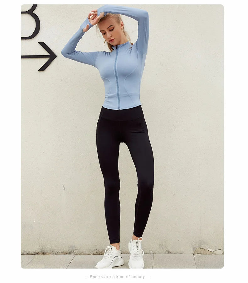 Peeli Long Sleeve Sports Jacket Women Zip Fitness Yoga Shirt Winter Warm Gym Top Activewear Running Coats Workout Clothes Woman