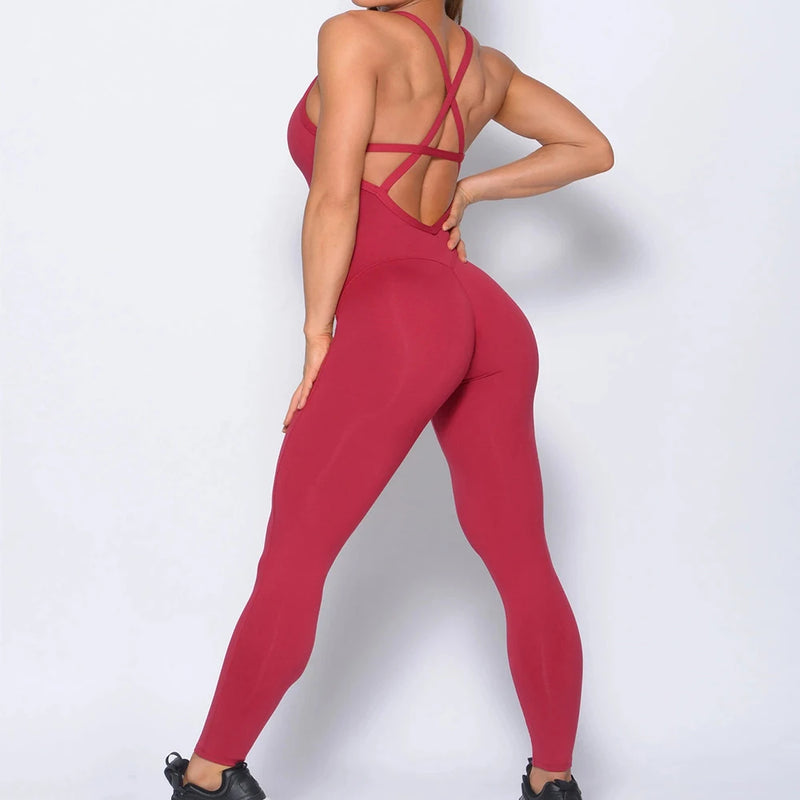 2024 New Women's Yoga Fitness Backless Overalls Bodysuit Fitness Rompers Sexy Sport Suit Leggings Jumpsuit Combinaison Gym Set