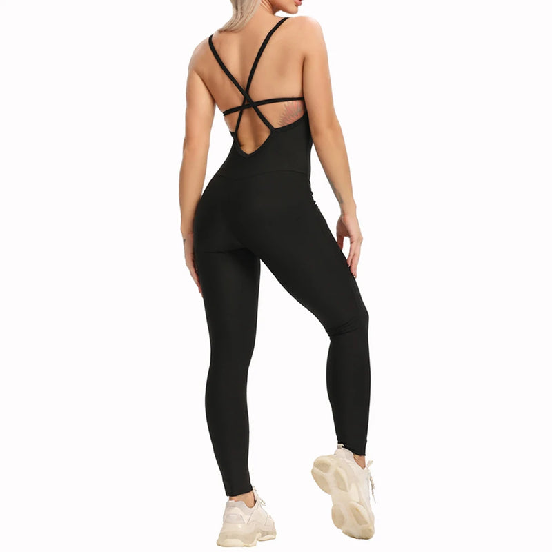 2024 New Women's Yoga Fitness Backless Overalls Bodysuit Fitness Rompers Sexy Sport Suit Leggings Jumpsuit Combinaison Gym Set