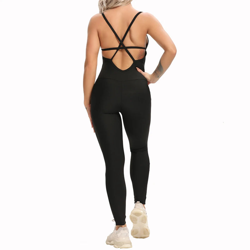 2024 New Women's Yoga Fitness Backless Overalls Bodysuit Fitness Rompers Sexy Sport Suit Leggings Jumpsuit Combinaison Gym Set