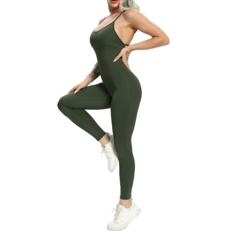 2024 New Women's Yoga Fitness Backless Overalls Bodysuit Fitness Rompers Sexy Sport Suit Leggings Jumpsuit Combinaison Gym Set