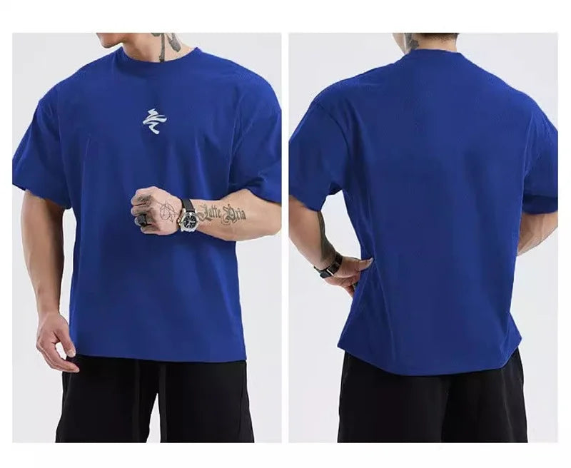 men Loose oversized short sleeved T-shirt men summer mesh sports training T-shirt quick-dry running tops fitness clothes