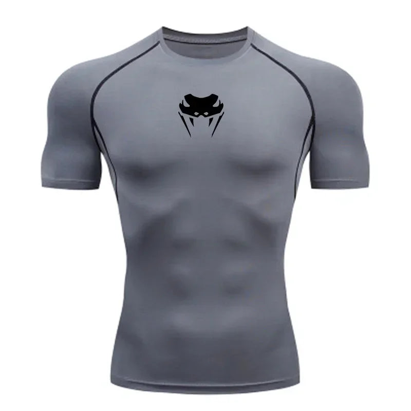 Men O-Neck Compression Shirt MMA Long or Short Sleeve T-shirt Men's Fitness Bodybuilding Clothes Rashguard Sports Top Tees