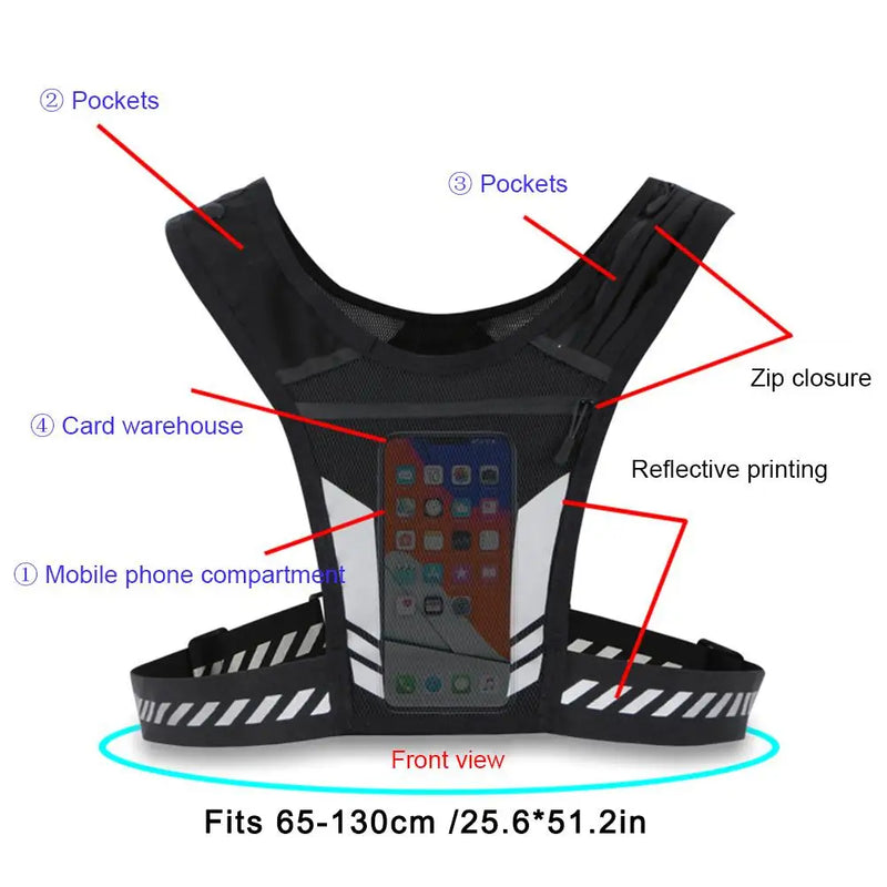 Reflective Running Backpack Universal Lightweight Sport Running Vest Mobile Phone Cards Bag For Jogging Fitness Male Female Vest