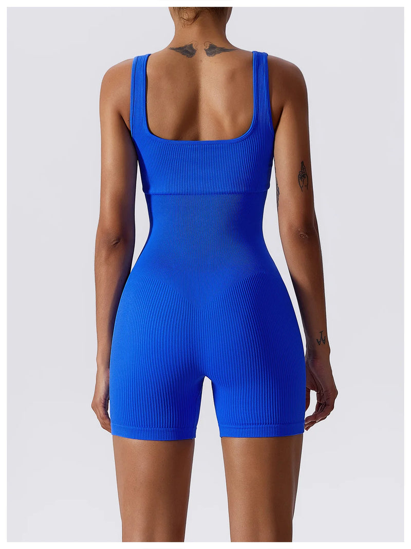 Women's Yoga Rompers One Piece Tummy Control Seamless Ribbed Jumpsuit Padded Sports Bra Romper Fashion Fitness Sportwear