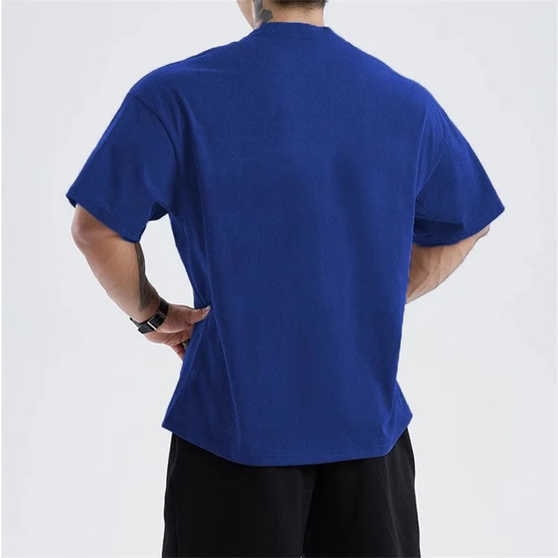 men Loose oversized short sleeved T-shirt men summer mesh sports training T-shirt quick-dry running tops fitness clothes