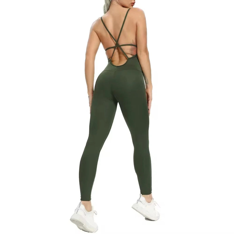 2024 New Women's Yoga Fitness Backless Overalls Bodysuit Fitness Rompers Sexy Sport Suit Leggings Jumpsuit Combinaison Gym Set