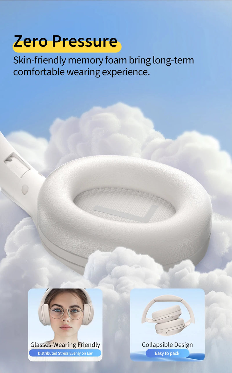 QCY H3 Lite ANC Wireless Headphones Bluetooth 5.3 Active Noise Cancelling Over Ear Headset 40mm Driver HiFi Sound Earphones