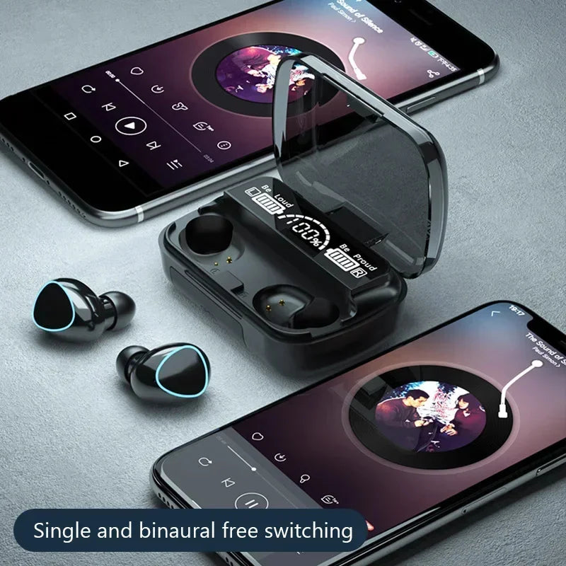 M10 Bluetooth Headphones with Microphone, Earphone Charger Box, Wireless Headphones, LED Display Screen