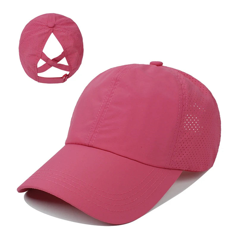 Summer Solid Color Baseball Caps Golf Wear Women Sport Leisure Cross Ponytail Hat Mesh Quick-Drying Half-Hollow Men's Peaked Cap