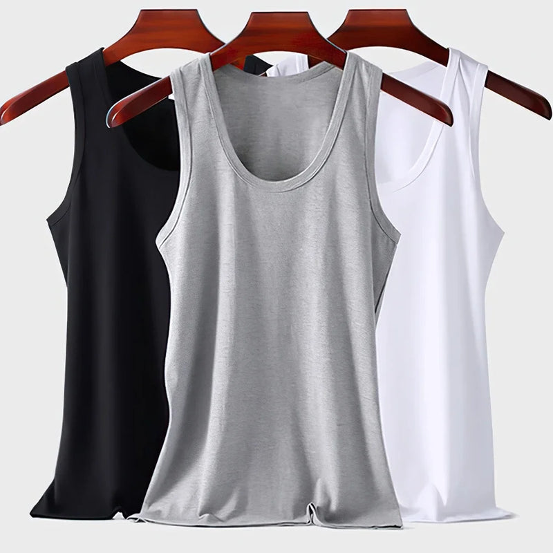 3pcs Men's Tank Top Cotton Tank Undershirts Breathable Solid Vest Underwear Wear Summer Sleeveless Tank A-Shirt Exercise Fitness