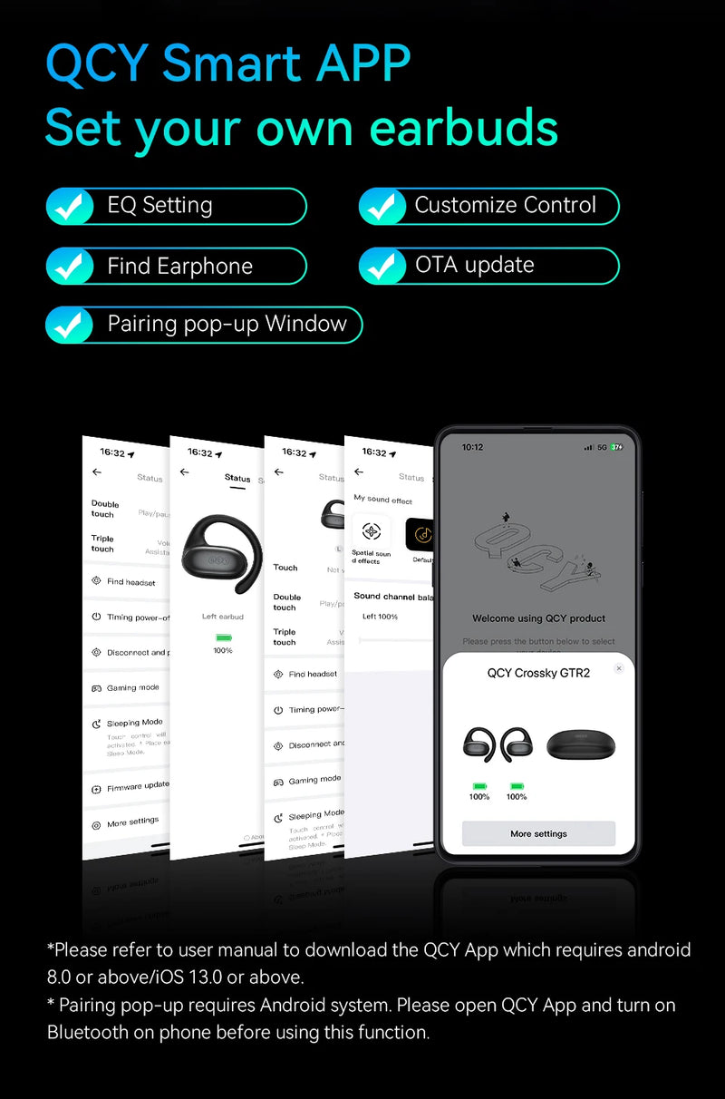 QCY Crossky GTR2 Open-Ear Wireless Earphone Bluetooth 5.4 EarHooks Bass Boost Headphones Multipoint Connection IPX5 Sport Earbud