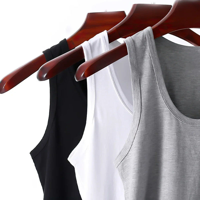 3pcs Men's Tank Top Cotton Tank Undershirts Breathable Solid Vest Underwear Wear Summer Sleeveless Tank A-Shirt Exercise Fitness