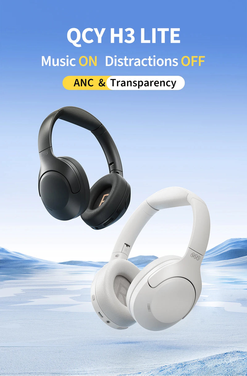 QCY H3 Lite ANC Wireless Headphones Bluetooth 5.3 Active Noise Cancelling Over Ear Headset 40mm Driver HiFi Sound Earphones