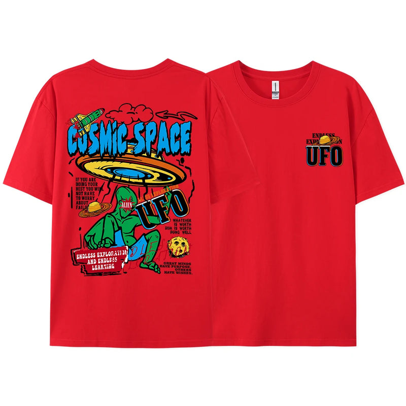 Cosmic Space Ufo Aliens Funny Graphic Printed Male Tops Fashion Street T-Shirt Summer Casual Cotton Tshirt Oversized Loose Tees