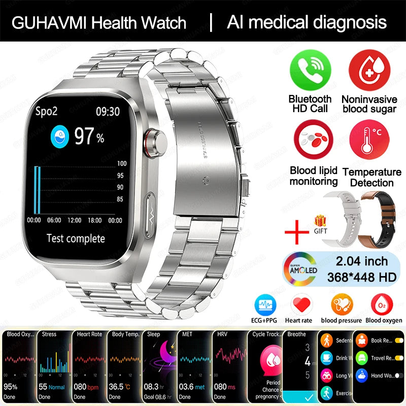 2024 New Uric Acid Blood Fat Smartwatch ECG Blood Glucose Heart Rate Blood Pressure Health Monitoring Smart Watch For HUAWEI IOS