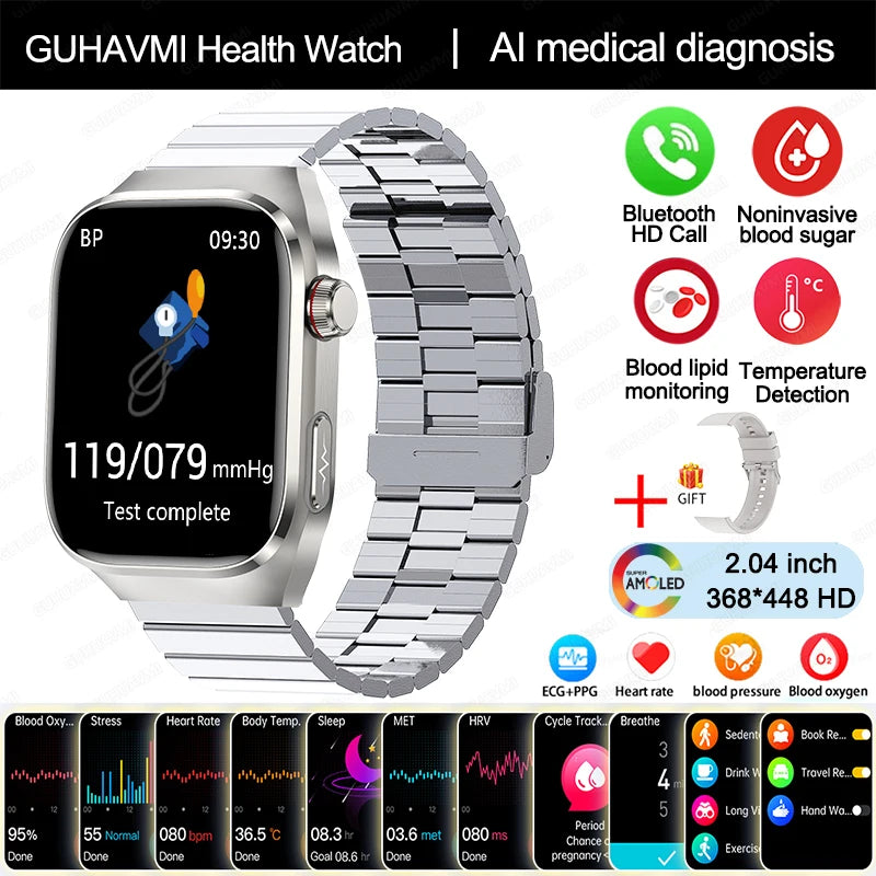 2024 New Uric Acid Blood Fat Smartwatch ECG Blood Glucose Heart Rate Blood Pressure Health Monitoring Smart Watch For HUAWEI IOS