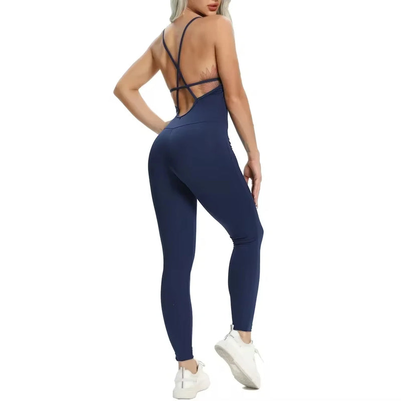 2024 New Women's Yoga Fitness Backless Overalls Bodysuit Fitness Rompers Sexy Sport Suit Leggings Jumpsuit Combinaison Gym Set