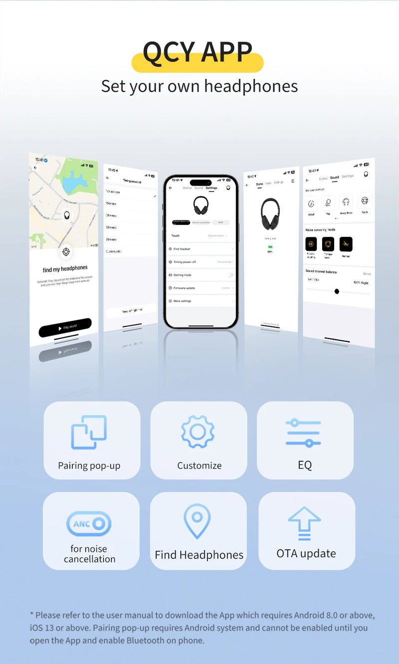 QCY H3 Lite ANC Wireless Headphones Bluetooth 5.3 Active Noise Cancelling Over Ear Headset 40mm Driver HiFi Sound Earphones
