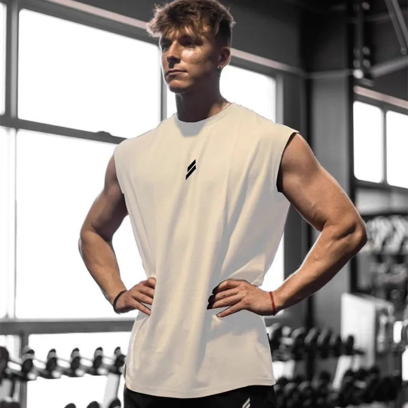 Summer Fitness Sports Tank Top Men's Breathable Loose Fit Training Sleeveless T-shirt Quick Drying vest male Fitness Clothing