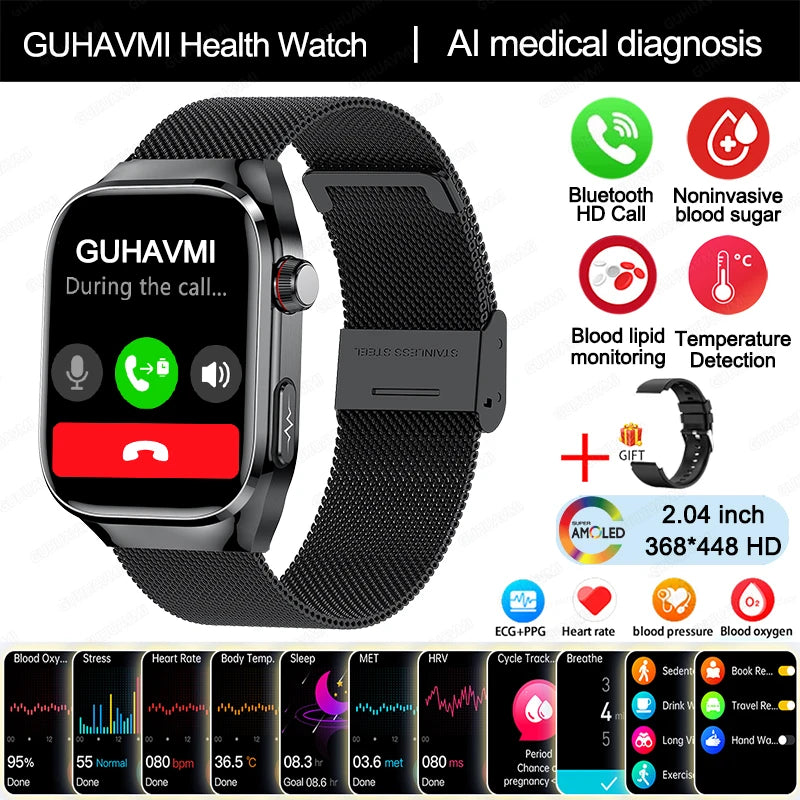 2024 New Uric Acid Blood Fat Smartwatch ECG Blood Glucose Heart Rate Blood Pressure Health Monitoring Smart Watch For HUAWEI IOS