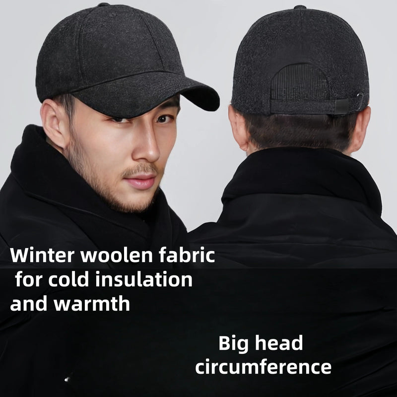 Men's Baseball Cap Wool Winter Hat 2021 Thickened Big Head Circumference Hat Fashion Warm Trucker Cap Outdoor Sport Dad Hat