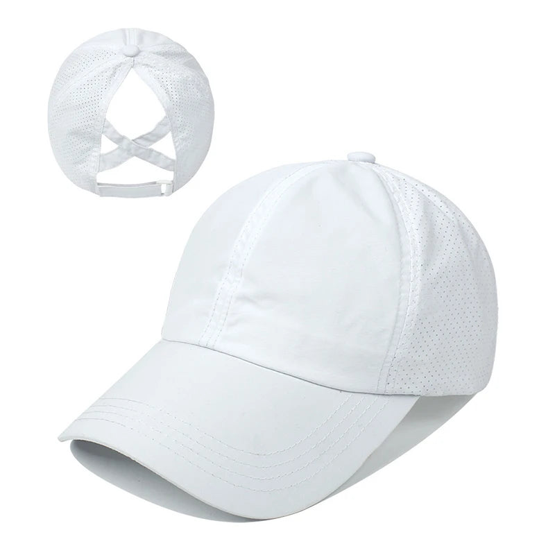 Summer Solid Color Baseball Caps Golf Wear Women Sport Leisure Cross Ponytail Hat Mesh Quick-Drying Half-Hollow Men's Peaked Cap