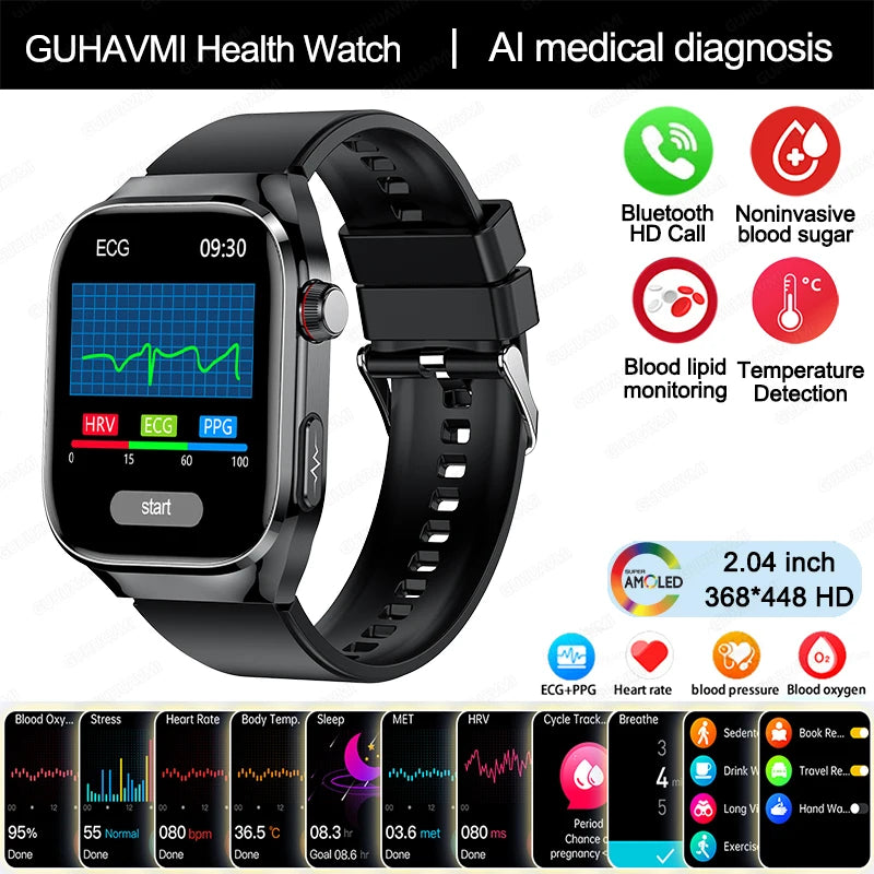 2024 New Uric Acid Blood Fat Smartwatch ECG Blood Glucose Heart Rate Blood Pressure Health Monitoring Smart Watch For HUAWEI IOS