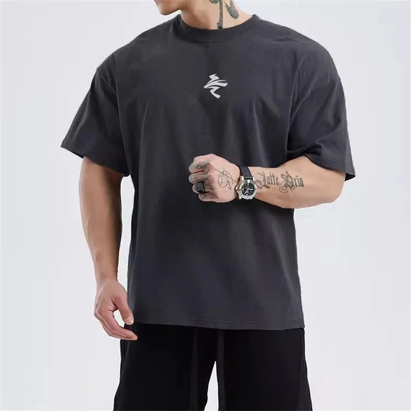 men Loose oversized short sleeved T-shirt men summer mesh sports training T-shirt quick-dry running tops fitness clothes