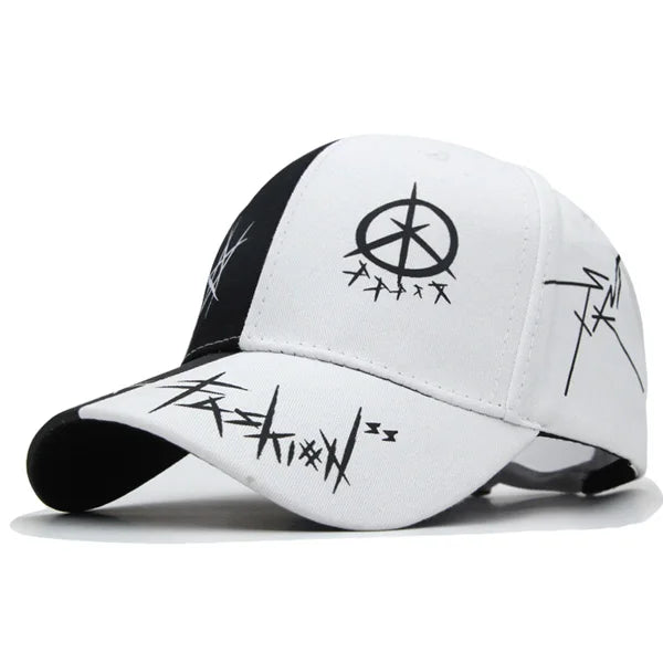 Women Baseball Cap Black White Graffiti with Ring Circle Snapback Hats for Men Women Unisex Dad Hat Adjustable Korean Style Caps