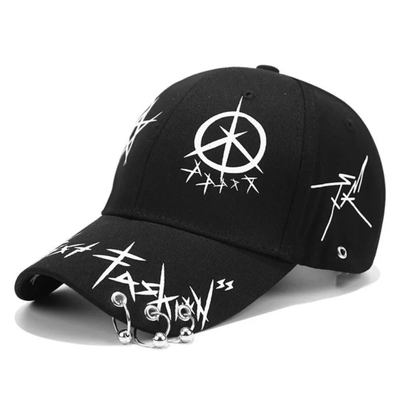 Women Baseball Cap Black White Graffiti with Ring Circle Snapback Hats for Men Women Unisex Dad Hat Adjustable Korean Style Caps