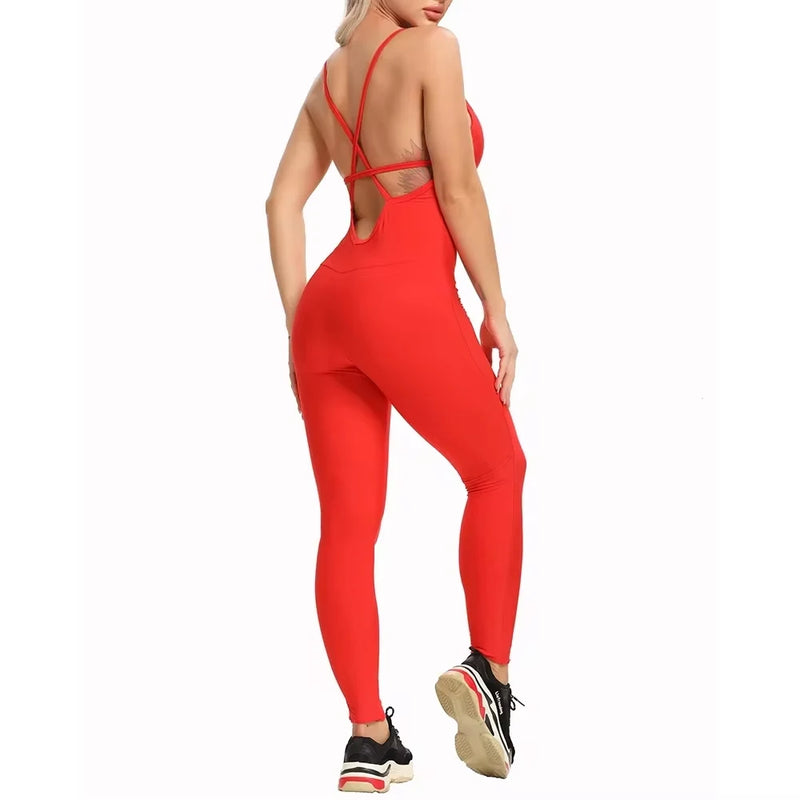 2024 New Women's Yoga Fitness Backless Overalls Bodysuit Fitness Rompers Sexy Sport Suit Leggings Jumpsuit Combinaison Gym Set