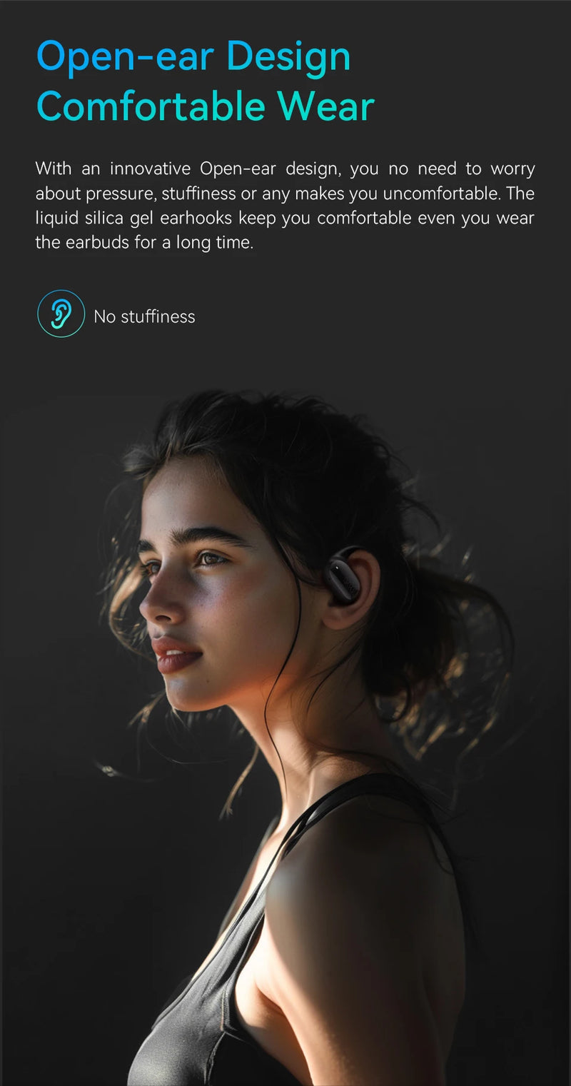 QCY Crossky GTR2 Open-Ear Wireless Earphone Bluetooth 5.4 EarHooks Bass Boost Headphones Multipoint Connection IPX5 Sport Earbud