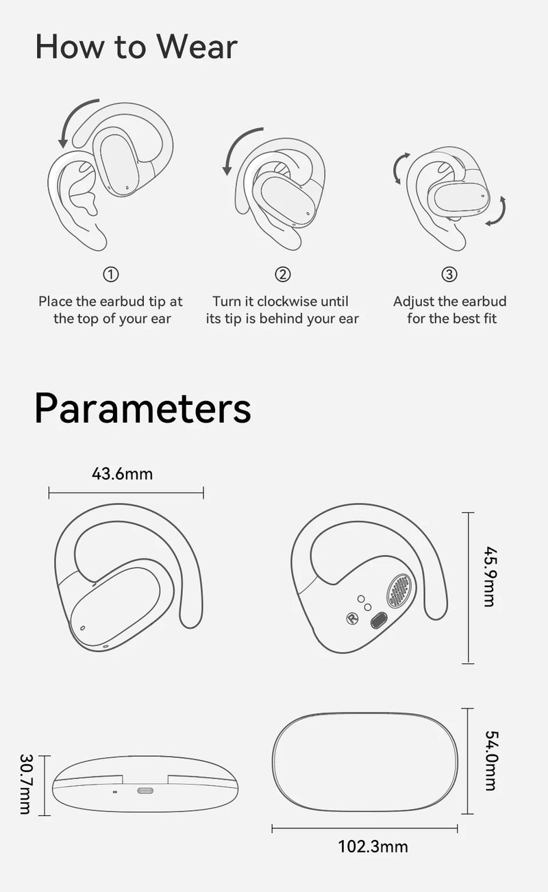 QCY Crossky GTR2 Open-Ear Wireless Earphone Bluetooth 5.4 EarHooks Bass Boost Headphones Multipoint Connection IPX5 Sport Earbud