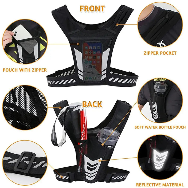 Reflective Running Backpack Universal Lightweight Sport Running Vest Mobile Phone Cards Bag For Jogging Fitness Male Female Vest