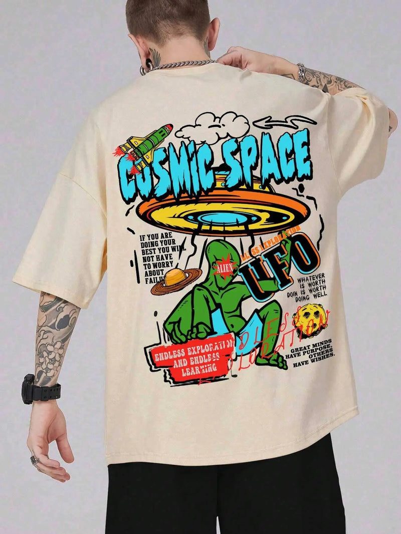 Cosmic Space Ufo Aliens Funny Graphic Printed Male Tops Fashion Street T-Shirt Summer Casual Cotton Tshirt Oversized Loose Tees