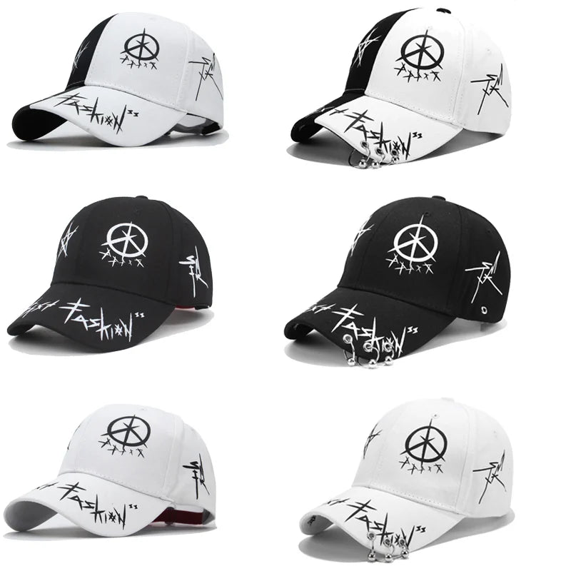 Women Baseball Cap Black White Graffiti with Ring Circle Snapback Hats for Men Women Unisex Dad Hat Adjustable Korean Style Caps