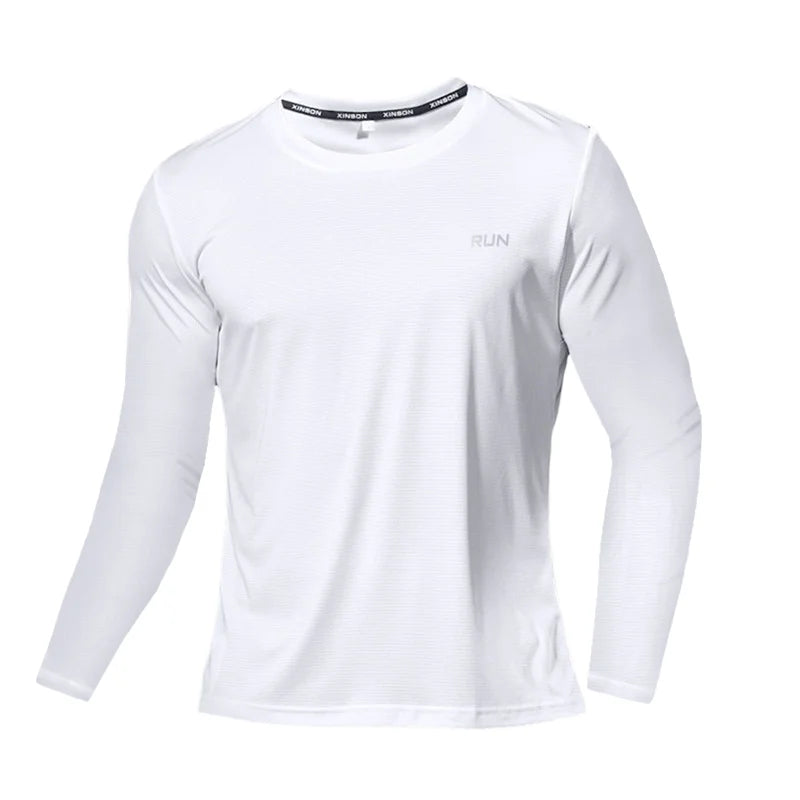 Summer Ice Silk Long Sleeve T-Shirt Men 2023 New Quick Dry Breathable Air Conditioning Outdoor Sun Protection Running Outer Wear