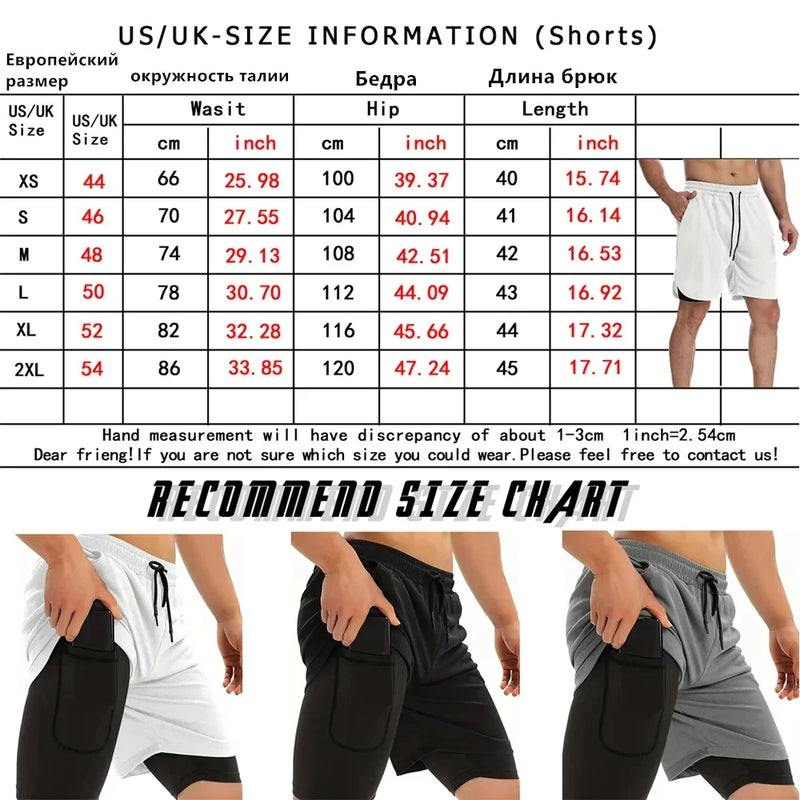 Running Shorts Men Gym Sports Shorts 2 In 1 Quick Dry Workout Training Gym Fitness Jogging Short Pants Summer Men Shorts