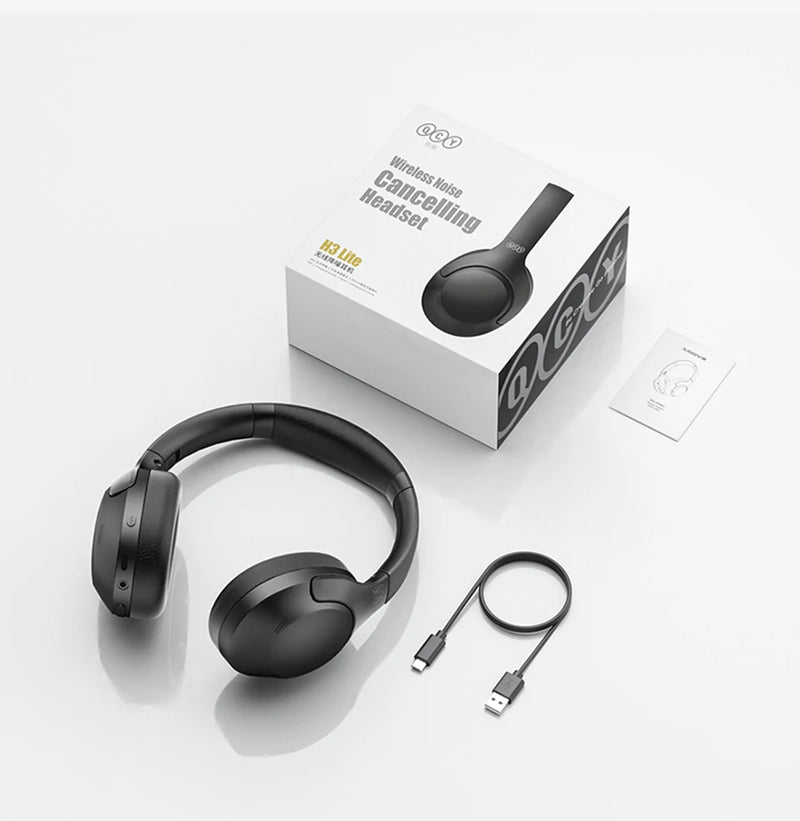 QCY H3 Lite ANC Wireless Headphones Bluetooth 5.3 Active Noise Cancelling Over Ear Headset 40mm Driver HiFi Sound Earphones